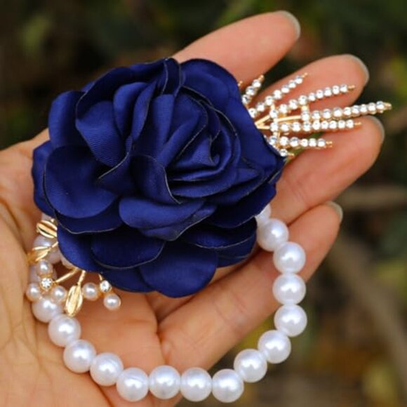 4-Piece Satin Rose Pearl Wrist Flower Set for Weddings & Formal Events main image 8